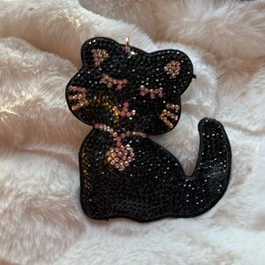 Bejeweled Black Cat Keychain Charm